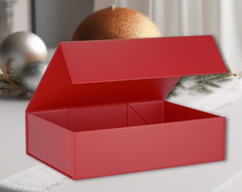 Red Magnetic Gift Box with Lids, 11.5x7.8x3 Inch, Luxury Gift Wrap for Clothing, Christmas Paper, Includes Card & Ribbon, Red Gift Box