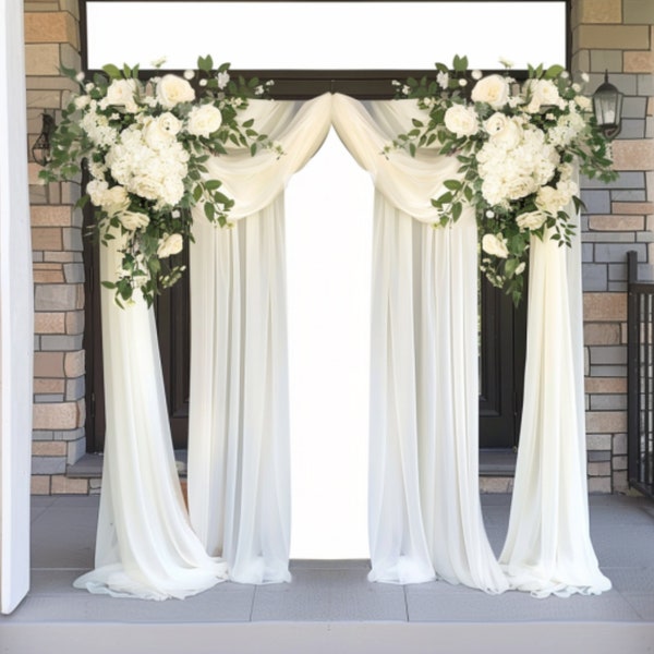 Artificial Wedding Arch Flower Decor Kit 4-Pack White & Sage Green with Chiffon Drapes for Ceremony and Wedding Floral Decor Shower Decor