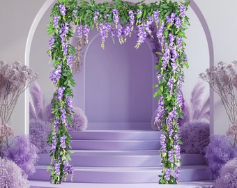 6Ft Artificial Purple Wisteria Garland 2-Pack, Silk Hanging Flowers for Wedding Decor, Home & Garden Beauty, Baby Shower Decor, Purple Decor