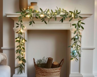 Slinger voor mantel Verlichte lenteslinger Olijfslingerdecor Manteldecor Bruiloftsdecor Verlichte olijftak Groen Decor Bruiloft Bloemen