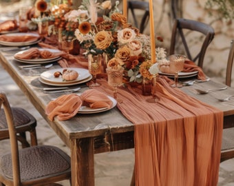 Wedding Table Runner Terracotta Cheesecloth Table Runners Orange Table Runner Boho Wedding Decor Rustic Wedding Decor Farmhouse Wedding