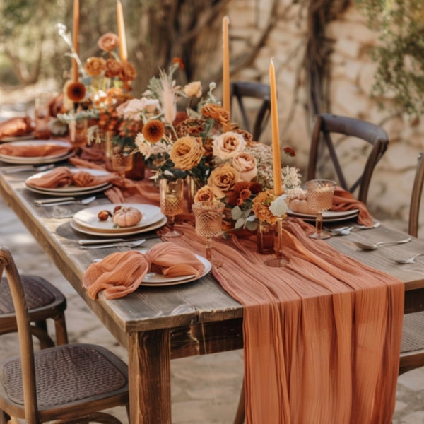 Wedding Table Runner Terracotta Cheesecloth Table Runners Orange Table Runner Boho Wedding Decor Rustic Wedding Decor Farmhouse Wedding