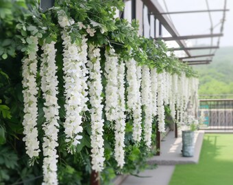 High Quality Silk White Wisteria Garland, Artificial Hanging Flowers for Wedding Decor, Party Enhancements, Baby Shower Decor, Outdoor Decor