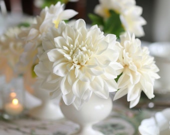 Witte bloemen woondecoratie 25 stuks ivoor schuim Dahlia bloemen met stengels elegante kunstbloemen voor woondecoratie en doe-het-zelf-projecten voor knutselen