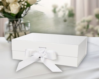 Paquete de 5 cajas de regalo blancas, cinta y cierre magnético, 10.5x7.5x3.1 pulgadas, caja de regalo de boda, regalo del día de las madres, decoración de boda, caja de regalo blanca