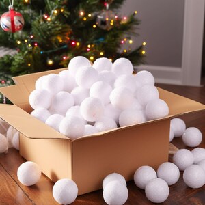 Fake Snowball Christmas Decor 100 Pack Indoor Snow Ball Fight Set Soft Realistic Fake Snowballs with Boxes for Winter Games & Fun Tree Decor