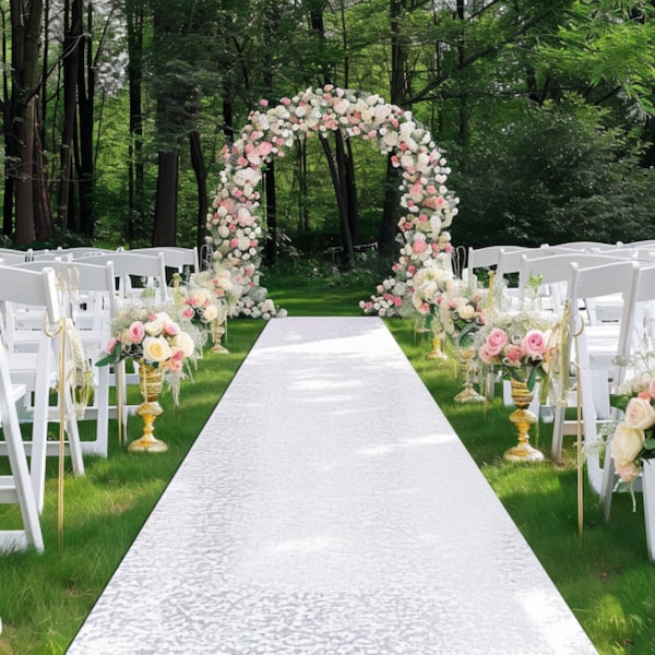 Corredor de pasillo blanco, Corredor de alfombra brillante de 2x15 pies para ceremonia, Corredor de pasillo de lentejuelas, Corredor al aire libre, Decoración de boda blanca