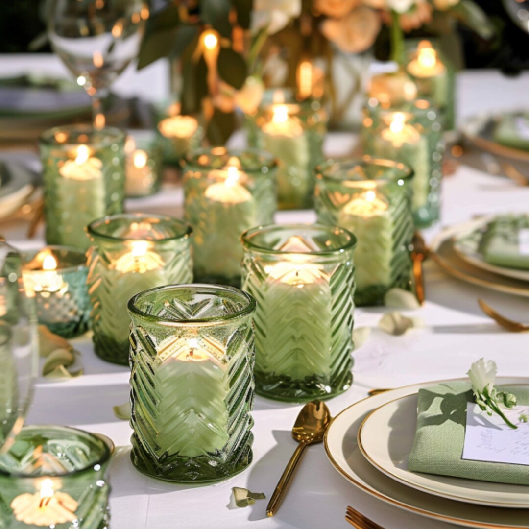 12 PCS Green Votive Candle Holders Elegant Centerpiece for Sage Green