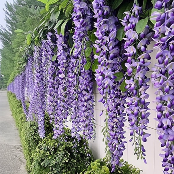 Purple Hanging Flower Purple Wedding Decor Fake Floral 24pcs 72 Branches Purple Floral Decor Hanging Wisteria Fake Wisteria Purple Decor