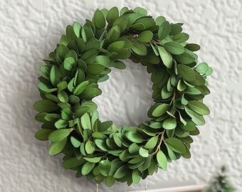 Small Organic Preserved Boxwood Wreath 6"x1.5"x6" - Lush Genuine Evergreen Decor for Indoor Use, Natural Green Leaf on Wire Frame,