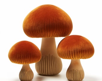 3 Burnt Orange Velvet Gold Mushrooms, Mushroom Decor, Woodland Nursery for Boys, Tiered Tray Decoration - Unique Mushroom Gifts, Fall Decor