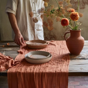 Wedding Table Runner Terracotta Cheesecloth Table Runners Orange Table Runner Boho Wedding Decor Rustic Wedding Decor Farmhouse Wedding image 9