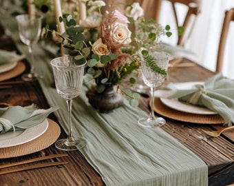 Sage Green Decor, 10ft Cheesecloth Table Runner, Wedding Decor Sage Green, Centerpiece Decor, Boho Wedding Decor, Farmhouse Wedding Decor