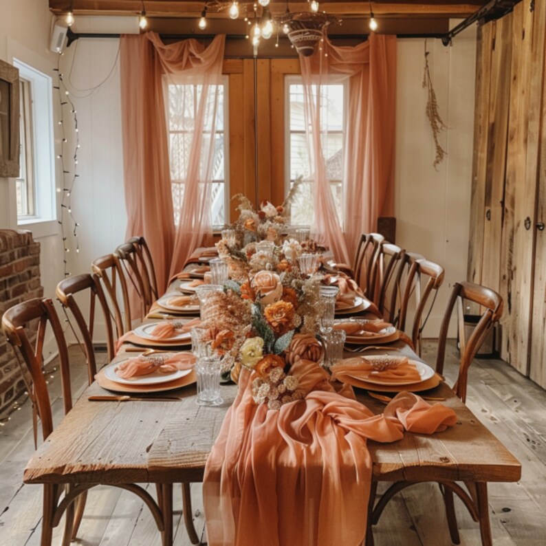 Wedding Table Runner Terracotta Cheesecloth Table Runners Orange Table Runner Boho Wedding Decor Rustic Wedding Decor Farmhouse Wedding image 7