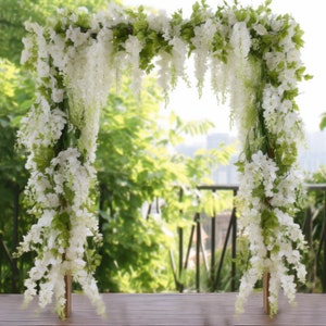 Paquete de 12 flores artificiales colgantes de glicina, flores largas de  seda para exteriores, interiores, arco de boda, telón de fondo, fiesta