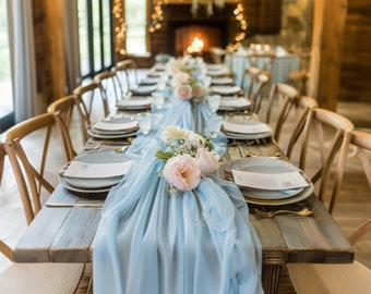 Baby Blue Cheesecloth Table Runner Sets - Available in 6, 12, 24, 36 Packs, 10FT Long for Weddings, Showers & Boho Decor, Baby Shower Decor