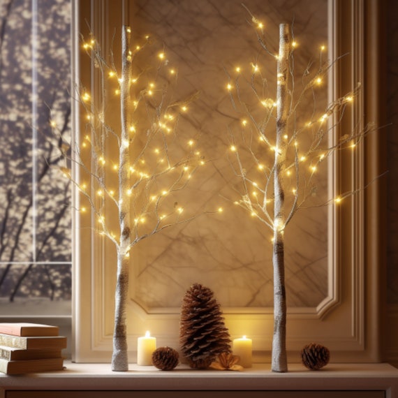 Yuletide Spirit Tree 2FT Birch With LED Lights for Christmas Home