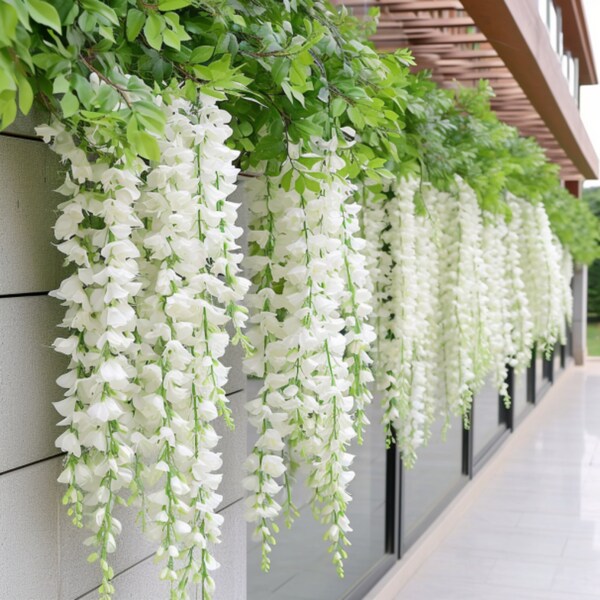 White Wisteria Garland Artificial Hanging Flowers for Wedding Decor, 12/24/36/48 Stems, Elegant Home Event Floral Decorations, Hanging Decor