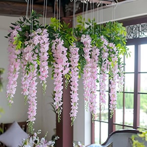 72 Total Branches Artificial Light Pink Wisteria Hanging Flowers Garland, Perfect for Weddings, Parties, and Home Decor, White Wedding Decor