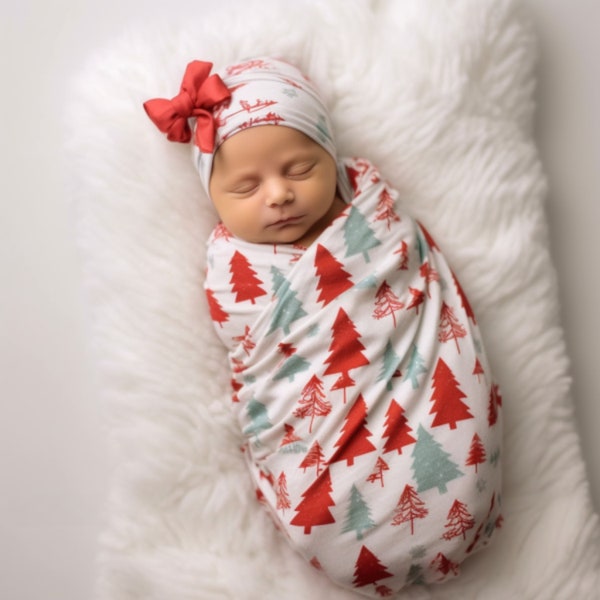 Christmas Swaddle and Headband Set - Soft, Breathable, and Festive for Newborns, Baby Swaddle, Newborn Christmas Swaddle, New Mom Gift