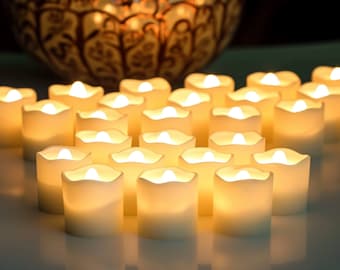 Confezione da 24 candele votive senza fiamma, luci da tè a LED bianche calde, decorazioni per la tavola di nozze, decorazioni per matrimoni, candele nuziali, candele a LED, luci da tè