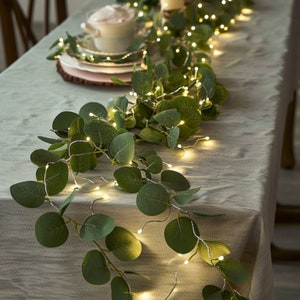 Wedding Table Decor Eucalyptus Garland Lighted Decor Faux Lighted Eucalyptus Mantle Decor Wedding Centerpiece Farmhouse Green Wedding Decor