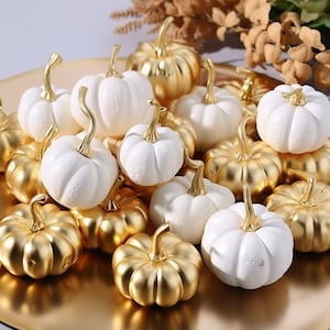 Fall Artificial Pumpkins Set White & Gold Pumpkins for Halloween Decor Fall Wedding Decor for Thanksgiving Table  Decorations 16 Pc Assorted