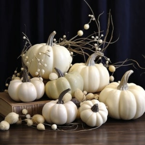 Faux Fall White Pumpkins Decor, White Pumpkins, Halloween Decor, Fall Decor For Front Porch, Fall Yard Decor, 12 Assorted Size Pumpkins