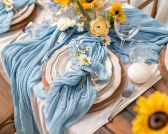 Rustieke bruiloft decor 24 stoffige blauwe bruiloft decor kaasdoek servetten voor baby shower 21 "x 21" gaas katoenen tafel servetten voor bruiloft douche