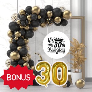 Black and Gold 30th Birthday Garland Arch Kit, 30th Birthday Balloon Canopy in Black and Gold, Bonus 30 Gold Balloon, 30th Birthday Balloons