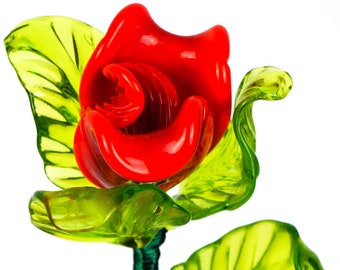 赤いバラの花、ギフトアイデア、ムラーノガラスの彫刻、ムラーノガラスのオブジェ、ムラーノガラス製