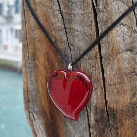 Collana Cuore in vetro soffiato di Murano, idea regalo, Gioielli Murano, bijou en verre souffle, vetro soffiato, Made Murano Glass