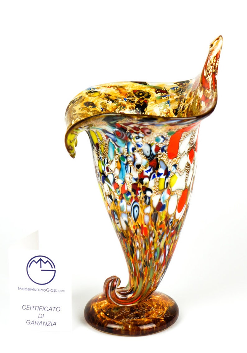 Amber Cornucopia Vase in Murano Glass, Murano Vases, Gift Idea, Murano