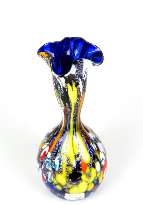 工芸品 Murano Glass Vase (Blue & Yellow) Murano Blue and Yellow Vase - Vintage Decor for Sale - Styylish