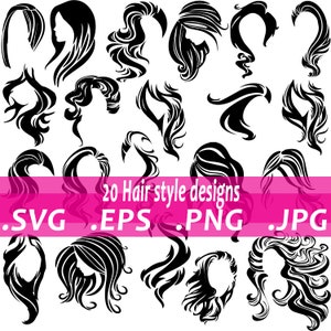 HAIR SVG ! Long Hair Style Silhouette Clip Art - 20 + Images!! [ .svg .eps .png .jpg ]