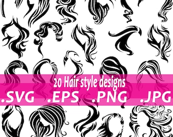 HAIR SVG Long Hair Style Silhouette Clip Art 20 Images - Etsy