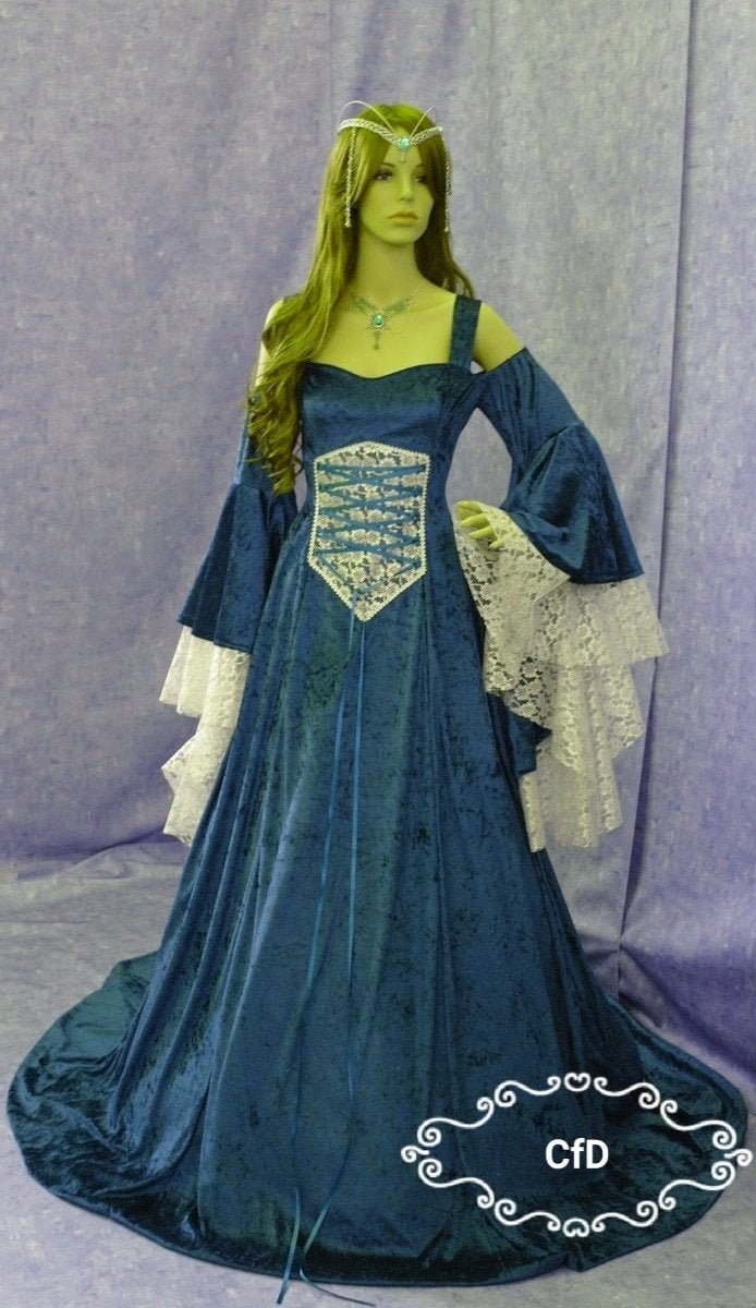 Off the Shoulder Teal Medieval Dress 