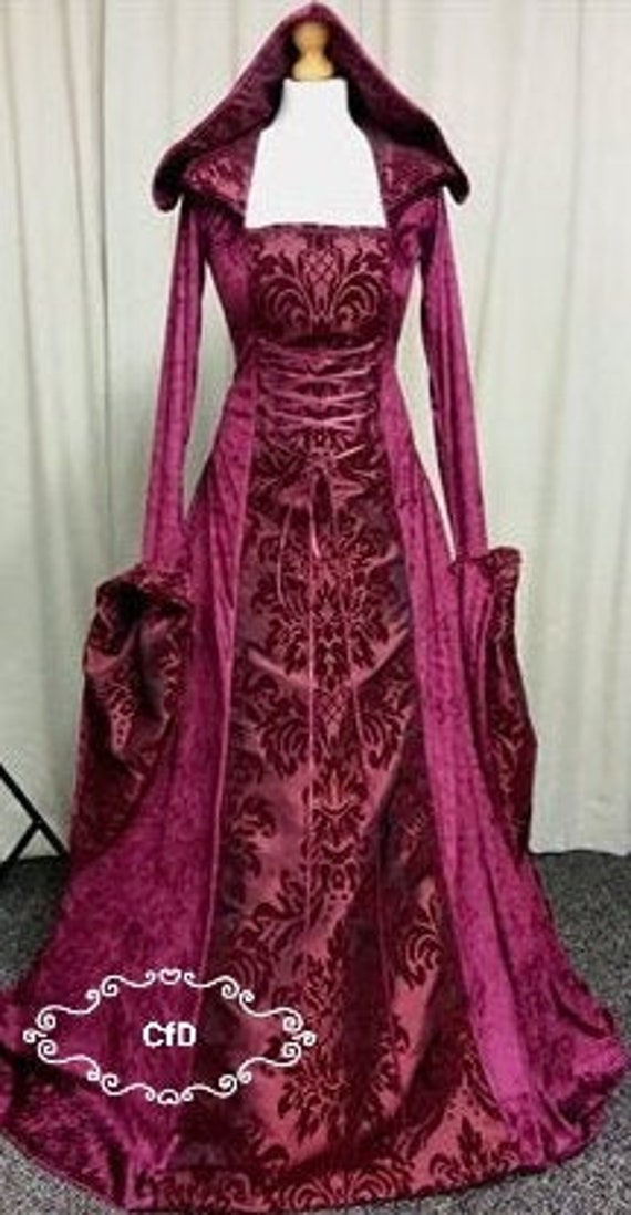 Gothic dress in burgundy red crushed velvet with burgundy red | Etsy