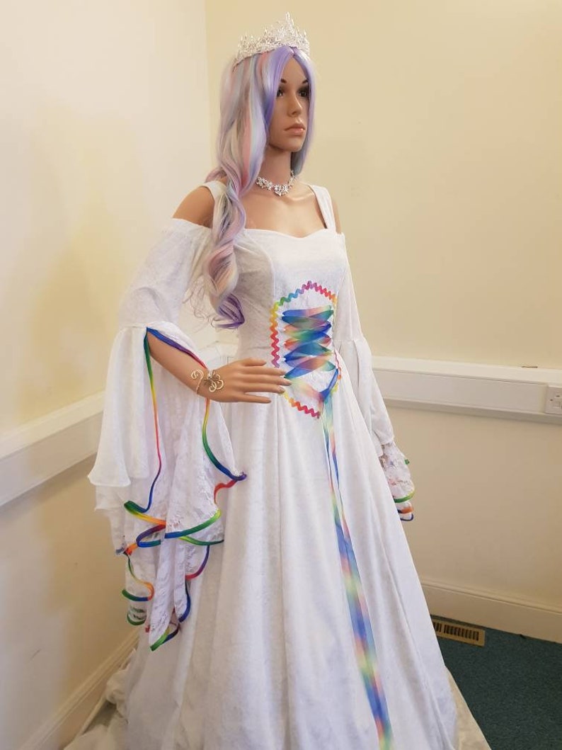 Rainbow wedding dress cold shoulder gown unicorn dress Etsy