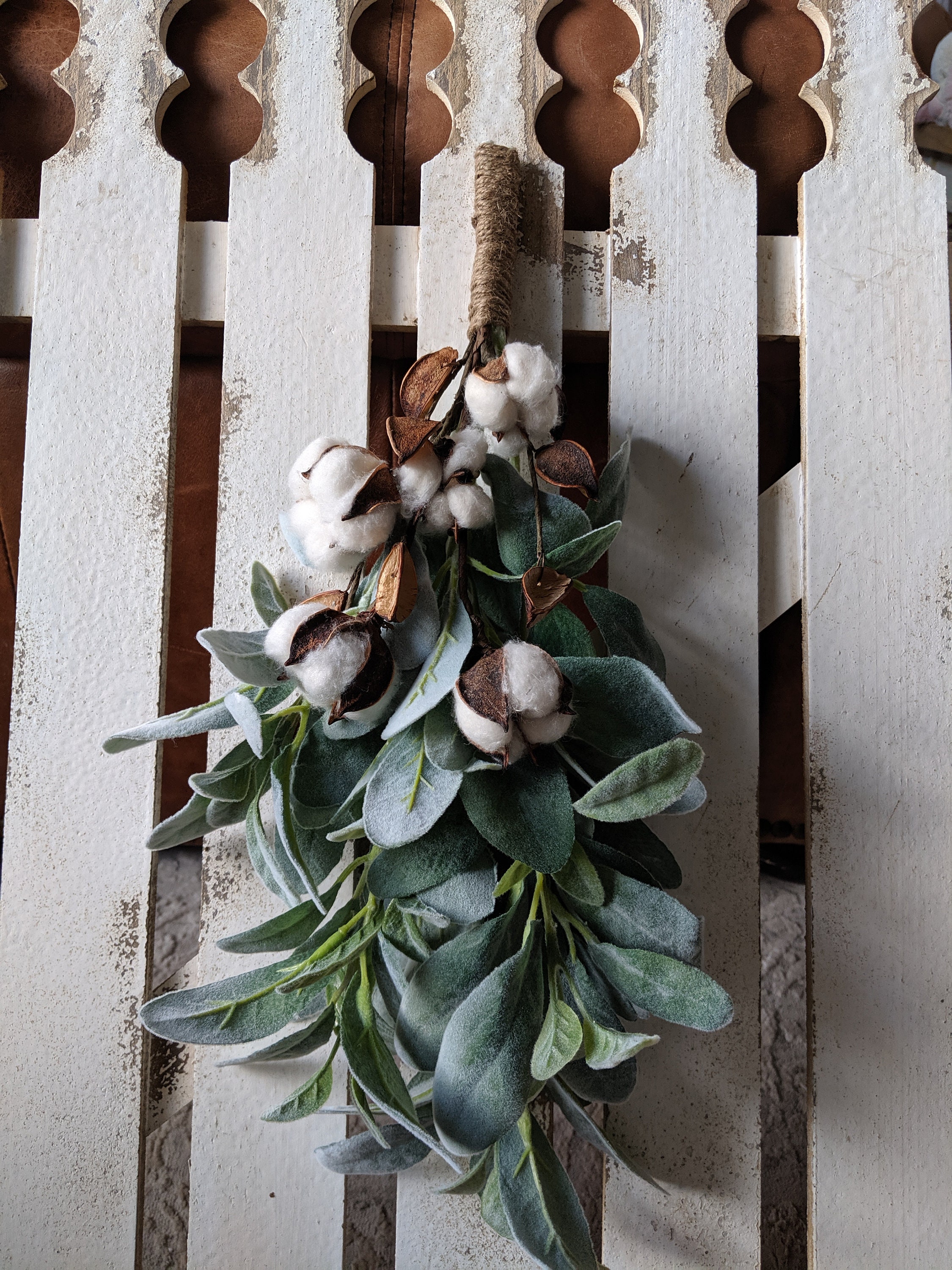 Lamb's Ear And Cotton Swag Lamb's Ear Swag Farmhouse Etsy