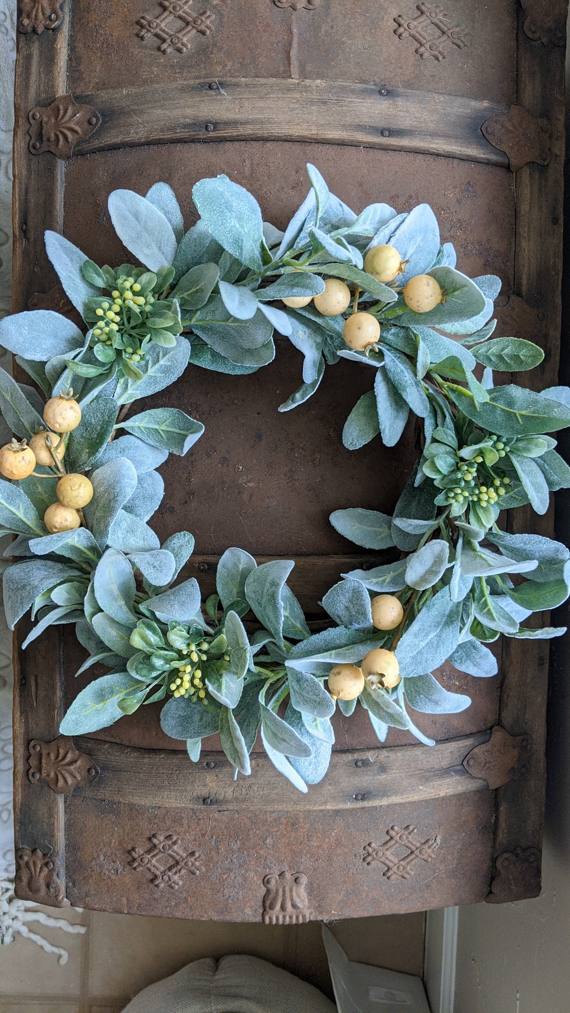 Lambs Ear Wreath Pink Berries Wreath Berry and Boxwood Etsy