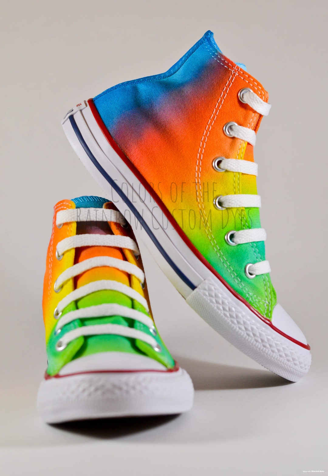 Custom Dyed Neon Rainbow Converse All Star High Top Chaussures