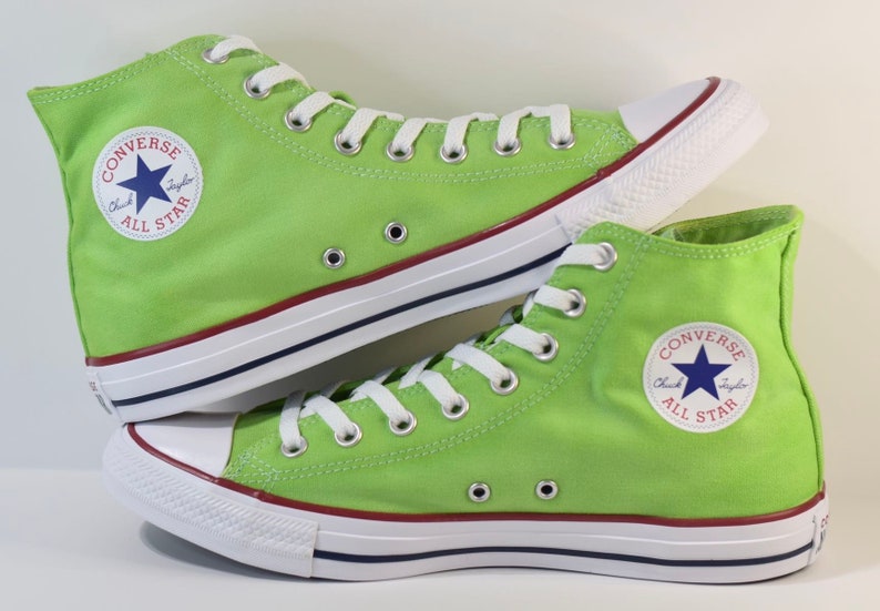 Custom Dyed Lime Green Converse All Star High Tops Shoes Etsy