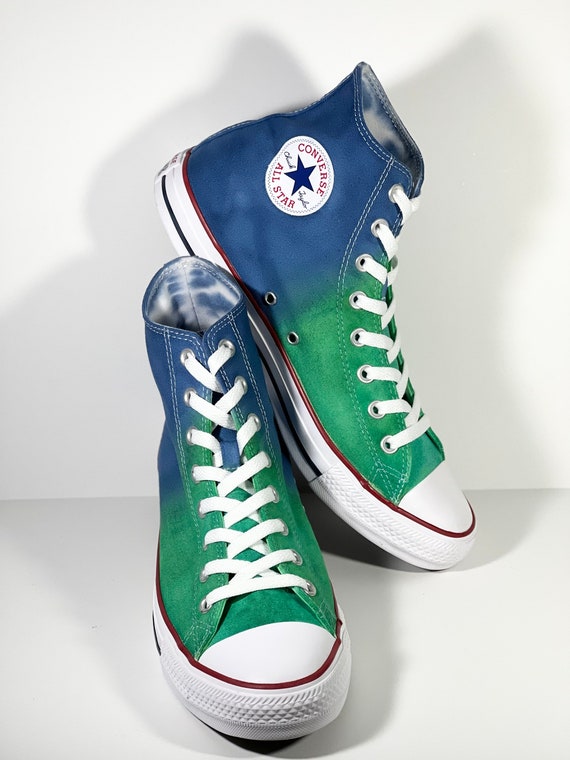 Dyed Green and Navy Converse Star High Top Shoes -