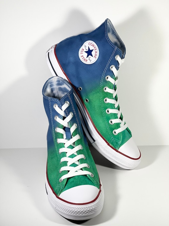 Dyed Green and Navy Converse Star High Top Shoes -