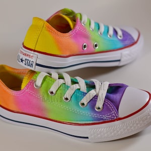 Custom Dyed Angled Reverse Neon Rainbow Converse All Star Low Top Shoes