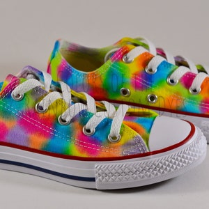Custom Dyed Neon Rainbow Large Confetti Converse All Star Low Top Shoes