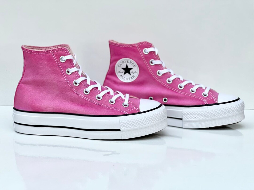 Custom Dyed Pink Converse All Star High Top Lift Platform Shoes