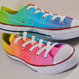 Custom Dyed Asymmetric Rainbow Converse All Star Low Top Shoes