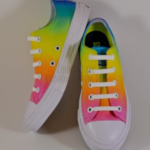 Custom Dyed Neon Rainbow Converse Monochrome All Star Low Top Shoes